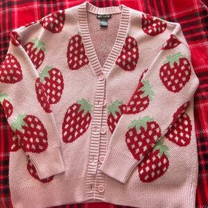 Hot Topic Pink and Red Knit Sweater strawberry print